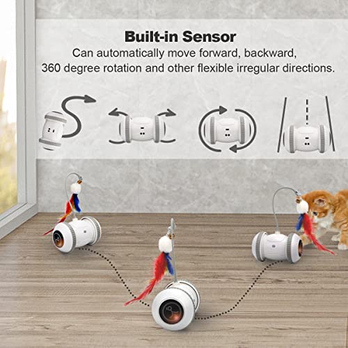 Nueplay Robotic Interactive Cat Toy, with Feathers, LED Light, 360 Degree Rotation & Sensor Mode, Rechargeable Automatic Irregular Moving Cat Toys for Indoor Cats Adult, All Floors & Carpet Available