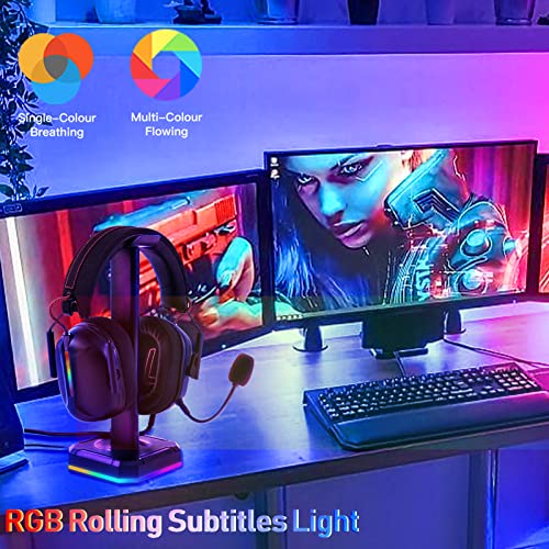 TuparGo G2 Headphone Stand for Desk PC Gaming Headset with Single Rolling RGB Light Suitable for Most Headphone Such as Gaming Headset/Bluetooth Headphone/Telephone Headset (Basic Black)