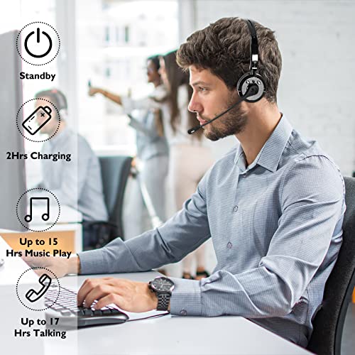 New LUXMO Bluetooth Headphones with Noise Cancelling Mic Stereo Headset Wireless Headphones W/Mute Button Great for Cell Phones Tablets, Home Office & Business, Call Centers, Skype Calls