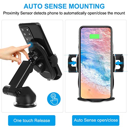 Wireless Car Charger Mount,HonShoop Auto-Clamping Qi 10W7.5W Fast Charging Car Phone Mount Air Vent Compatible with iPhone11/Pro/Max/XR/Xs Max/Xs/X/8/8Plus+Samsung S10/S10+/S9/S9+/Note (Silver)