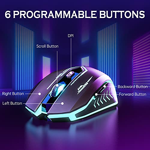 Wireless Gaming Mouse Up to 10000 DPI, UHURU Rechargeable USB Wireless Mouse with 6 Buttons 7 Changeable LED Color Ergonomic Programmable MMO RPG for PC Laptop, Compatible with Windows Mac