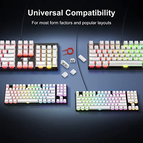 NPET KC10-02 Pudding Keycaps, Doubleshot PBT Keycap Set with Translucent Layer, for Mechanical Keyboards, Full 104 Key Set, OEM Profile, US Layout, White