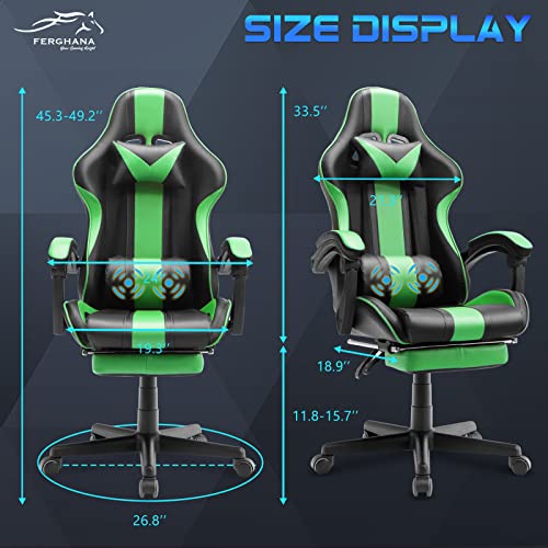 Ferghana Pink and Green Gaming Chairs with Footrest,Computer Game Chair,Massage Gaming Chairs,Christmas,Xmas Gift,PC Gaming Chairs for Adults Teens for Gaming Live Streaming Room