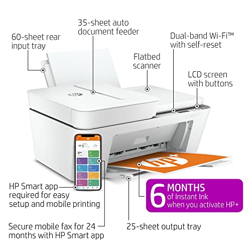 HP DeskJet 4155e Wireless Color All-in-One Printer with bonus 6 months Instant Ink with HP+ (26Q90A).
