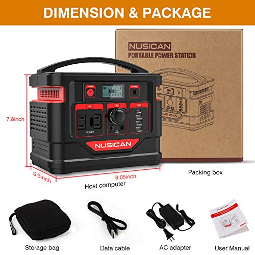 Powerful Portable Power Station, Nusican Peak 600W 80000mAh Backup Lithium Battery with 110V AC Outlet/2 DC Ports/3 USB Ports, Solar Generator for CPAP Outdoor Adventure Load Trip Camping Emergency