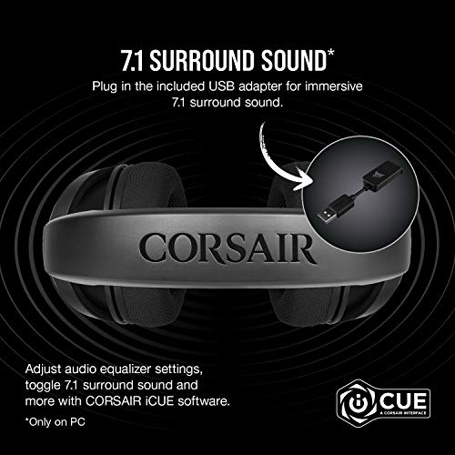 Corsair HS45-7.1 Virtual Surround Sound Gaming Headset w/USB DAC - Memory Foam Earcups - Discord Certified - Works with PC, Xbox Series X, Xbox Series S, PS5, PS4, Nintendo Switch, MacOS - Carbon