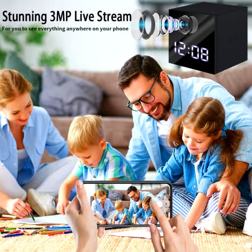 {3MP HD Hidden Camera Clock Alarm} Mini Spy Camera Wireless with Remote Live View, Motion Detection Alarm Alert Night Vision Indoor WiFi Nanny Cam, Surveillance Small Cameras for Home Security