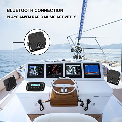 Herdio Waterproof Marine Radio Set,Car AM/FM Radio Stereo Receiver + 4 Inches Marine Seakers+Marine Antenna, for Golf Cart UTV ATV Motorcycle Boat Heavyduty Powersports Car Vehicles