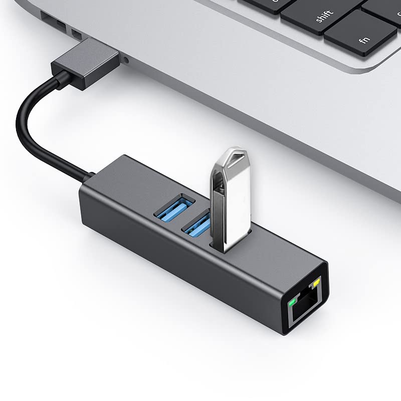 USB to Ethernet Adapter,USB 3.0 Hub with RJ45 1Gbps Gigabit Ethernet Adapter,3 Ports USB 3.0, Support Windows 10,8.1,Mac OS, Surface Pro,Linux and More