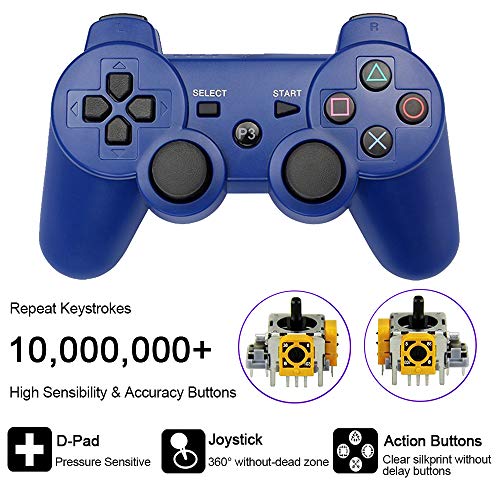 Autker PS3 Controller Wireless Game Controller with Double Vibration & 2 Charging Cable 2 Pack Gamepad Compatible with Playstation 3 (Blue+Green)