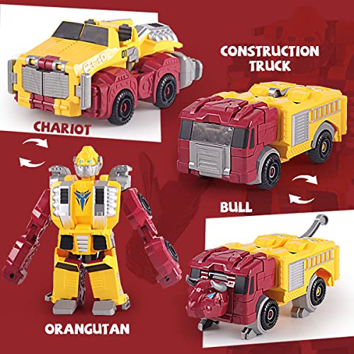 Car Toys for 3 4 5 6 7 Year Old Boys, Kids Construction Trucks Vehicles Robots, Transform into Big Rescue Bots, 2-in-1 Magnetic STEM Building Heros for Toddlers, Birthday Gifts for Girls (Yellow)