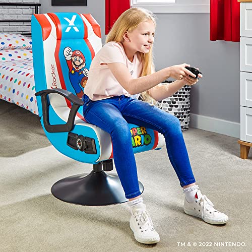 X Rocker Official Super 2.1 Audio Pedestal Mario Edition Gaming Chair, Blue/White