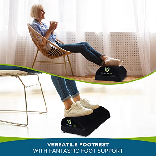 Foot Rest for Under Desk at Work - Ergonomic Design for Back & Hip Pain Relief - Height Adjustable Non Slip Memory Foam - Foot Comforter for Office, Gaming, Car, Airplane, Travel (Black)