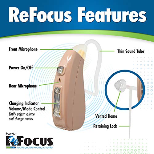 Tweak ReFocus Rechargeable Digital Sound Amplifiers | To Aid and Assist Hearing of Adults and Seniors  with Custom  Programmable Listening Profiles | with Noise Reducing and Telecoil Functions (Pair)