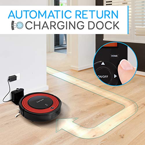 Robot Vacuum Cleaner and Dock - 1500pa Suction w/ Scheduling Activation and Charging Dock - Robotic Auto Home Cleaning for Carpet Hardwood Floor Pet Hair & Allergies Friendly - Pure Clean PUCRC95, Red