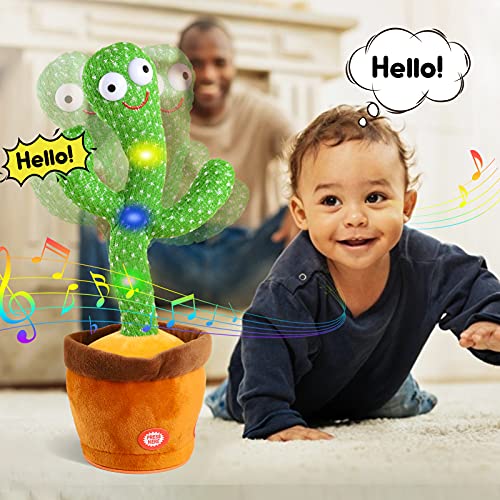 Kids Dancing Talking Cactus Toys for Baby Boys and Girls, Talking Sunny Cactus Toy Electronic Plush Toy Singing, Record & Repeating What You Say with 120 English Songs and LED Lighting for Home Decor