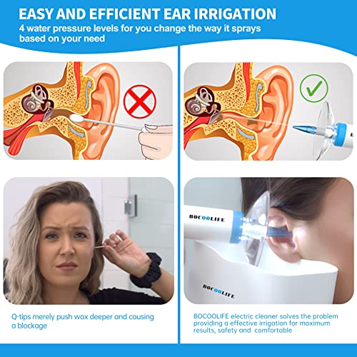 BOCOOLIFE Electric Earwax Remove Removal Ear Irrigation System Kit - Ear Irrigation Cleaner, Ear Cerumen Wax Washer, Safe and Easy Ear Cleaning with 4 Pressure Levels,5 Disposable Tips & Ear Basin…