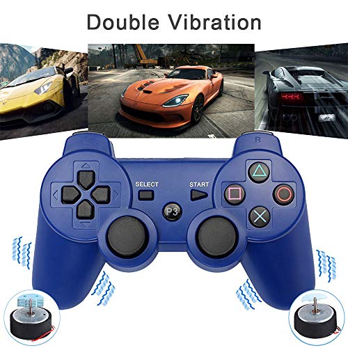 Autker PS3 Controller Wireless Game Controller with Double Vibration & 2 Charging Cable 2 Pack Gamepad Compatible with Playstation 3 (Blue+Green)