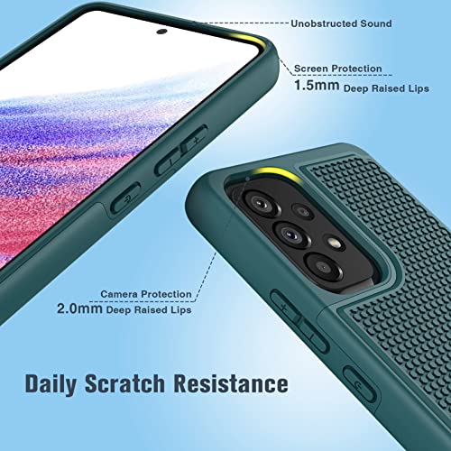 for Samsung Galaxy A53 5G (Galaxy A53 5G UW) Case: Dual Layer Protective Heavy Duty Cell Phone Cover Shockproof Rugged with Non Slip Textured Back - Military Protection - 6.5inch (Dark Green)