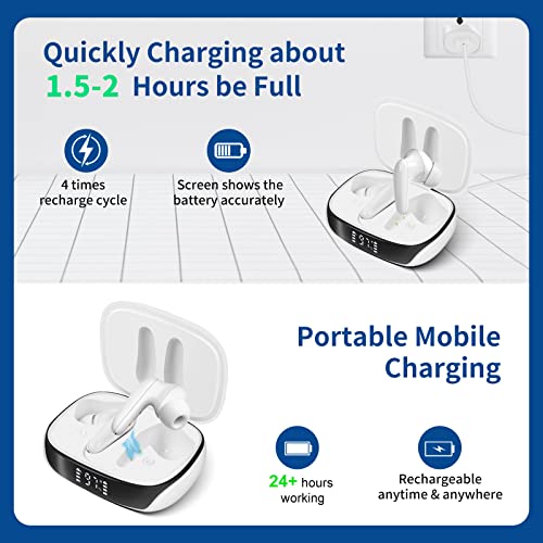Maihear 2 in 1 Bluetooth and Rechargeable Hearing Aids with APP Control for Seniors Adults, Personal Digital Hearing Amplifiers Sound Device with Earbuds Voice Enhancer Noise Cancelling 1 Pair (White), Gifts for Father and Mother