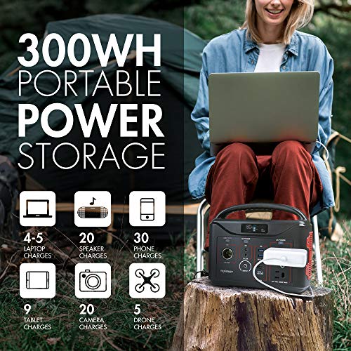 Tenergy Portable Power Station, 300Wh Battery, 110V/200W (Surge 400W) Two Pure Sine Wave AC outputs, USB type C PD 45W, Solar Ready Mobile Power for Outdoors Camping Vans RV Hunting Emergency Backup