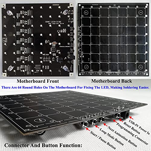 Hexidos 8x8x8 LED Cube Kit DIY Electronic Kit Soldering Project Kit, User Needs to Solder The LED, and The Displayed Content Can Be Modified [3D8C-MULTI]