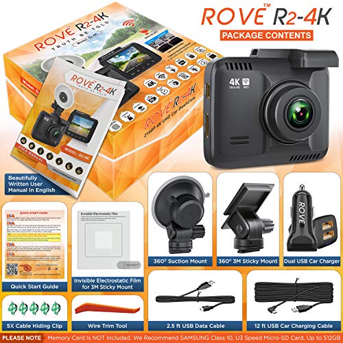 Rove R2- 4K Dash Cam Built in WiFi GPS Car Dashboard Camera Recorder with UHD 2160P, 2.4" LCD, 150° Wide Angle, WDR, Night Vision