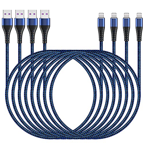 [Apple MFi Certified] 4 Pack iPhone Charger 10ft, Long Lightning Cable Nylon Braided 10 Foot Cord, Fast Charging Cords for iPhone 12 Pro Max/iPhone 12/11Pro Max/12 Pro/11/XS/XR/X/8/iPad,AirPods/Blue