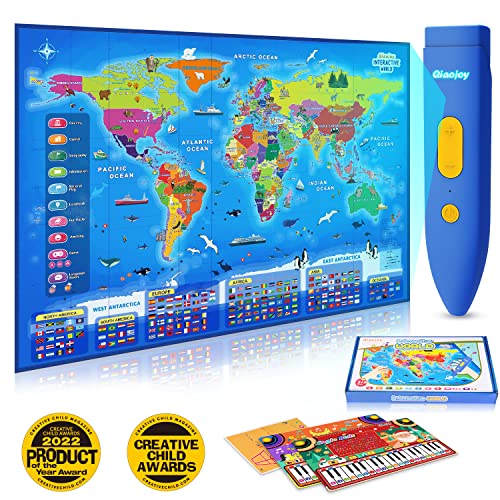 Bilingual Interactive World Map for Kids Learning and Educational Toys , Talking Kids Map Toy Electronic Map Poster for Kids of Ages 4 to 12 Years Old, Custom Talking Birthday & Christmas Gifts Card