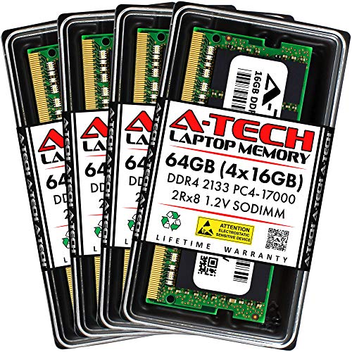 A-Tech 64GB (4x16GB) DDR4 2133 MHz SODIMM PC4-17000 (PC4-2133P) CL15 2Rx8 Non-ECC Laptop RAM Memory Modules