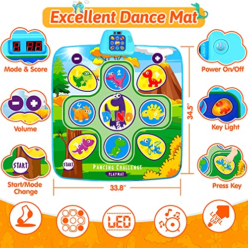 UMIKU Dance Mat Toys for 3 4 5 6 7 8 9 10+ Years Old Girls Boys Dance Pad Dance Toy Music Game for Kids Electronic Musical Play Mat with 5 Game Modes Christmas Birthday Gift for 3-10 Year Old Girl Boy