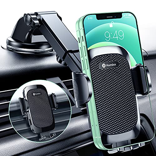 Humixx Phone Mount for Car [Military-Grade Super Suction] Universal Hands-Free Car Phone Holder Mount for Dashboard Windshield Air Vent Car Mount for iPhone 14 Plus Pro Max Samsung All Phones & Cars