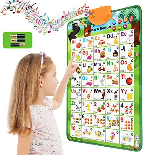 FUNCOWO Toddler Electronics Interactive Alphabet Wall Chart, Preschool Toys for Daycare Kids,Kindergarten Boys and Girls, Fun Gifts ABC and 123s Musical Learning Educational Developmental Toy