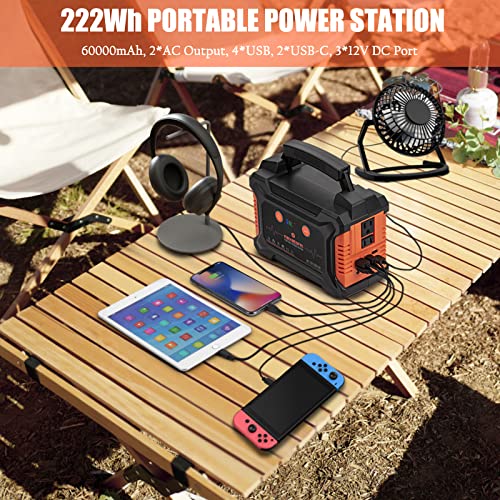 222Wh Portable Power Station, Nexstorm Solar Camping Generator 60000mAh with Flashlight Peak 300W AC Outlet DC Ports for Home Use Camping Emergency Backup Supply Laptop CPAP