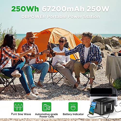 DBPOWER Portable Power Station, Peak 350W Backup Lithium Battery 250Wh 110V Pure Sine Wave AC Outlet Solar Generator Supply(Solar Panel Not Included) for Emergency Outdoor Camping Fishing Hunting CPAP