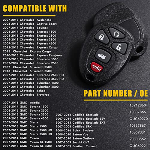 OGATOO Key Fob Replacement - Keyless Entry Car Remote Control Transmitter Fits Chevry Impala Monte Carlo Cadillac DTS Buick Lucerne 2006-2013, 5 Btn Clicker, OUC60270,15912860, 1 Pcs