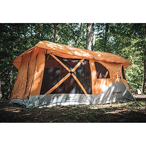 Gazelle Tents™, T4 Plus Hub Tent, Easy 90 Second Set-Up, Waterproof, UV Resistant, Convertible Screen Room, Removable Floor, Ample Storage Options, 4-8 Person, Sunset Orange, 78" x 94" x 165", GT450SS