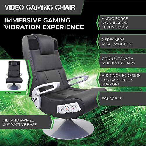 X Rocker 5152301 Trident Pedestal 4.1 Wireless, 31.89" x 25.98" x 40.55", Black/Gold & Wireless Pedestal SE 2.1 PC Office Gaming Chair, 30.7" x 23.2" x 39.76", Black