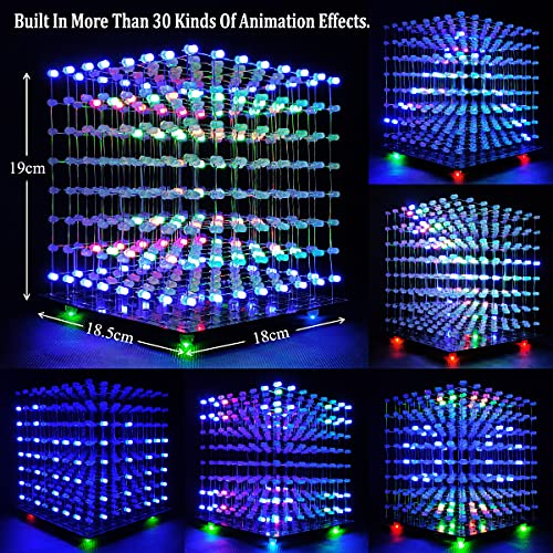 Hexidos 8x8x8 LED Cube Kit DIY Electronic Kit Soldering Project Kit, User Needs to Solder The LED, and The Displayed Content Can Be Modified [3D8C-MULTI]