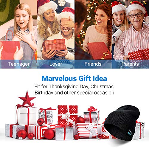 Gifts for Men Women Bluetooth Beanie - Christmas Stocking Stuffers Bluetooth Hat with Wireless Headphones Gift Ideas Dark Black