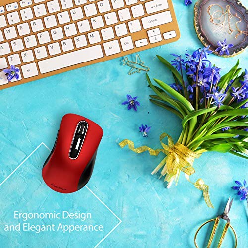 memzuoix 2.4G Wireless Mouse, 1200 DPI Mobile Optical Cordless Mouse with USB Receiver, Portable Computer Mice Wireless Mouse for Laptop, PC, Desktop, MacBook, 5 Buttons, Red