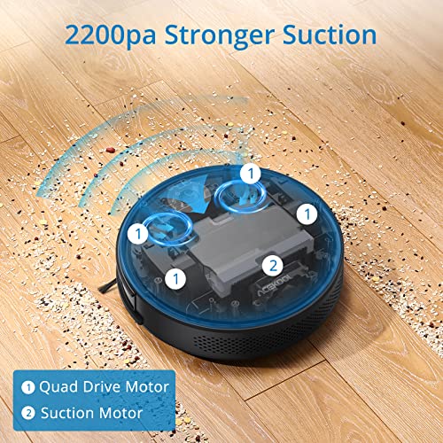 Robot Vacuum Cleaner, Acekool 2200Pa Strong Suction Super-Thin Automatic Quiet Robotic Vacuum Cleaner Self-Charging WiFi/Remote Control 120min Runtime for Pet Hair Hardwood Low Pile Carpet