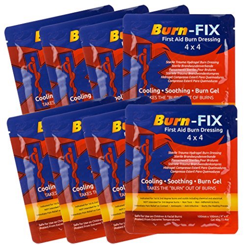 Burn-FIX 4" X 4" First Aid Burn Gel Dressing – Immediate Pain & Relief Burn Cream - Hydrogel For 1st, 2nd Degree Burns - Chemical, Razor & Sunburns - Burn Care Treatment for Home, Work & Fire | 4 Pack