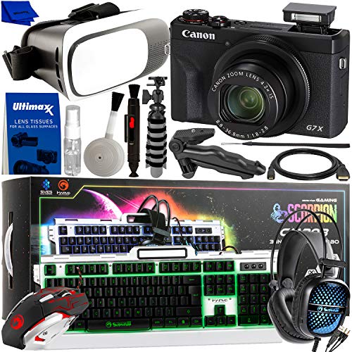 Professional PC & VR Gaming, Vlogging & Streaming Bundle - Includes: Canon PowerShot G7 X Mark III Digital Camera + Marvo Scorpion CM-303 3-in-1 Backlit Gaming Combo + Virtual Reality Glasses + More