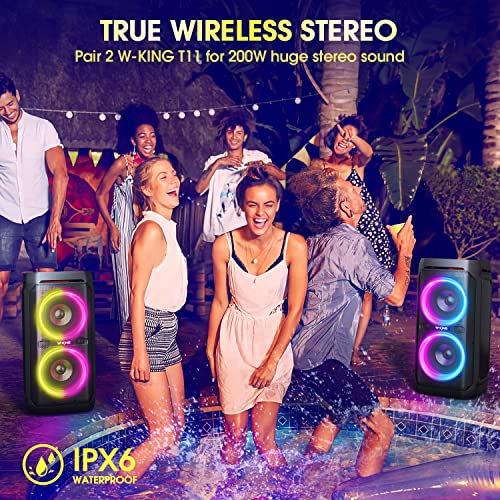 W-KING 100W Bluetooth Speakers V5.3, Portable IPX6 Waterproof Party Speaker Loud with Deep Bass/110dB Huge Sound/DSP, Karaoke Outdoor Boombox with Lights/Mic&Guitar Port/ECHO/USB Port/Adapter Included