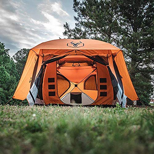 Gazelle Tents™, T4 Plus Hub Tent, Easy 90 Second Set-Up, Waterproof, UV Resistant, Convertible Screen Room, Removable Floor, Ample Storage Options, 4-8 Person, Sunset Orange, 78" x 94" x 165", GT450SS