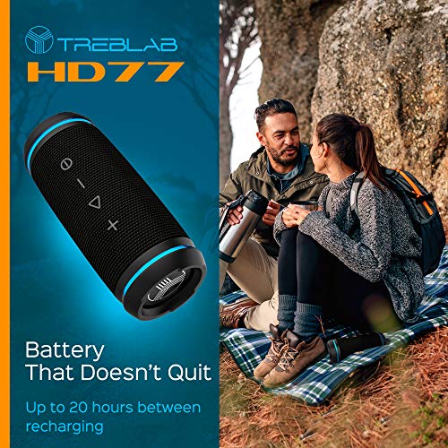 TREBLAB HD77 - Ultra Premium Bluetooth Speaker - Loud 360° HD Surround Sound, Wireless Dual Pairing, 25W Stereo, Loud Bass, 20H Battery, IPX6 Waterproof, Sports Outdoor, Portable Blue Tooth