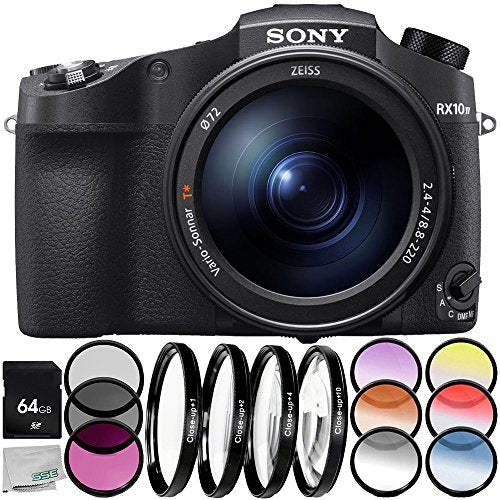 Sony Cyber-Shot DSC-RX10 IV Digital Camera 6PC Accessory Bundle – Includes 64GB SD Memory Card + 3PC Filter Kit (UV + CPL + FLD) + More