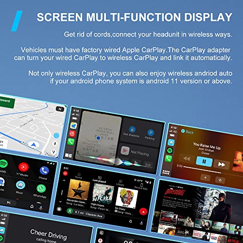 CheerDriving Wireless Android Auto/Wireless CarPlay for OEM Wired Carplay Touch Screen Cars CarPlay Wireless Adapter Support Netflix YouTube Plug&Play Multimedia Box Wireless CarPlay Adapter