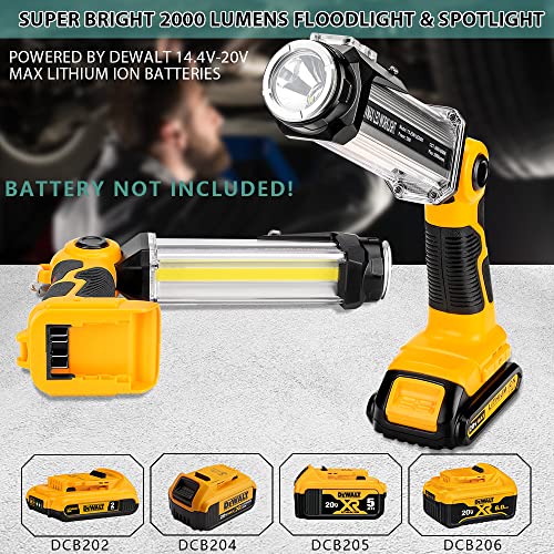 Cordless LED Work Light for Dewalt 20V Max Li-ion Battery, Hiesuan 35W 2000LM Outdoor Flashlight Portable Camping Lanterns with Hook, 90°Rotatable for Car Repairing, Job Site Lighting, Emergency